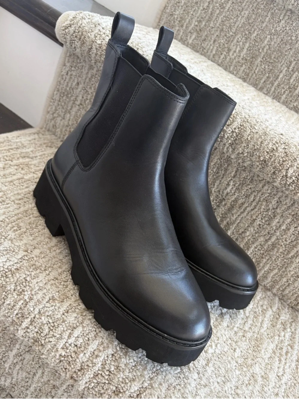 J. Crew Lug-sole Chelsea boots in leather. Women’s size 10.